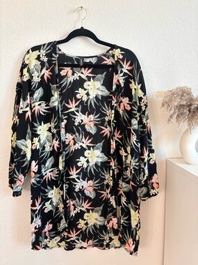 Black Floral Kimono Cardigan